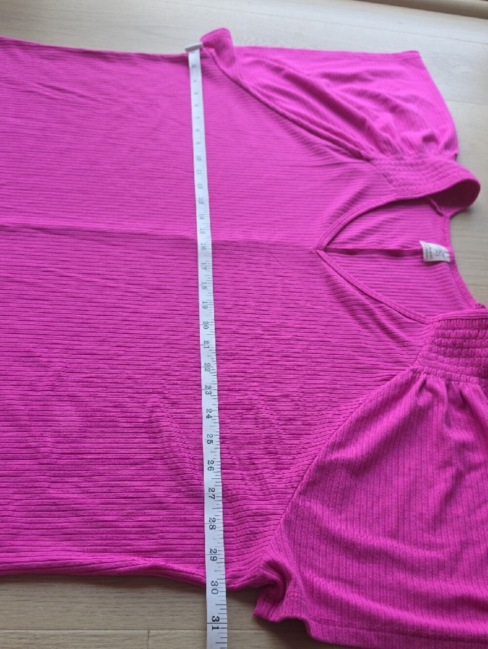 Terra & Sky Ribbed V-Neck Short Sleeve Tee in Hot Pink - Picture 5 of 7